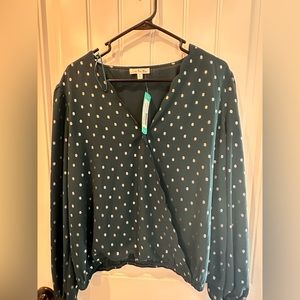 NWT stitch fix Nine Britton blue/teal with silver dots blouse XL